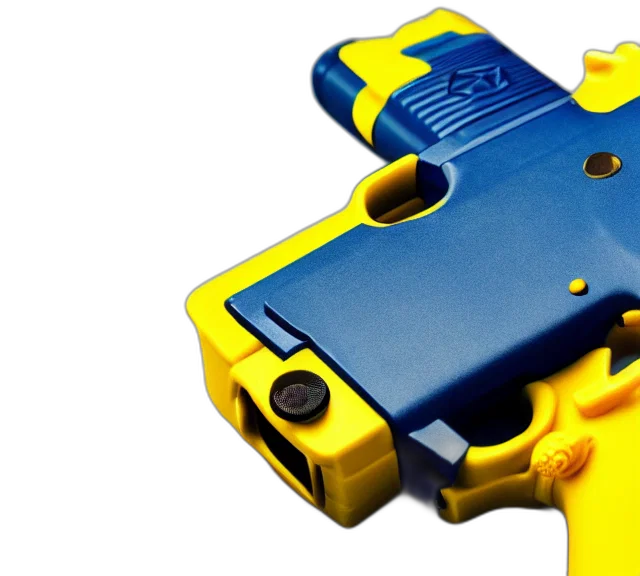 weapon, 3d render, photorealistic, photo, full, shot, yellow, blue transparent PNG cut-out