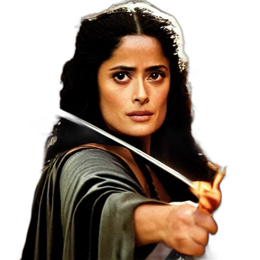 sword, staff, movie, still, salma, hayek, beautiful, wizard transparent PNG cut-out