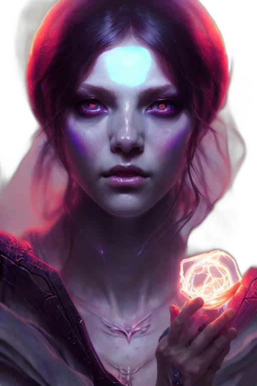 face, fantasy art, concept art, cyberpunk, comic book art, neon lights, fire, red transparent PNG cut-out