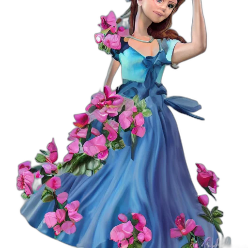 dress, crown, flower, 3d render, photorealistic, concept art, fantasy art, anna transparent PNG cut-out