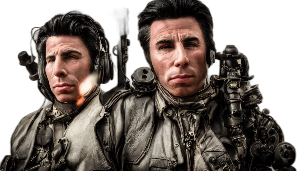 photorealistic, concept art, comic book art, 3d render, john, travolta, dieselpunk, warrior transparent PNG cut-out