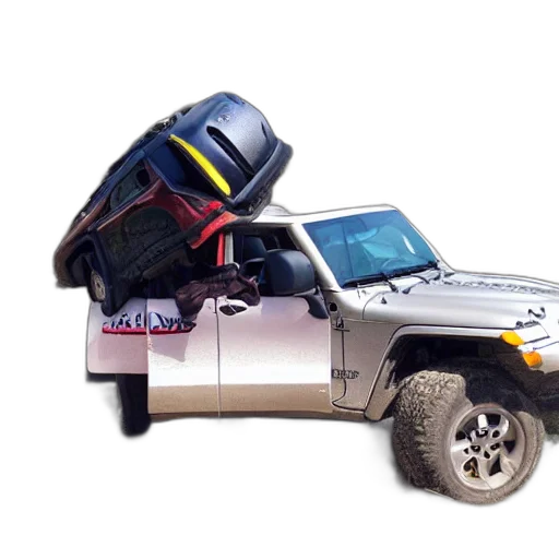 car, riding, hat, jeep, flew, off, head transparent PNG cut-out