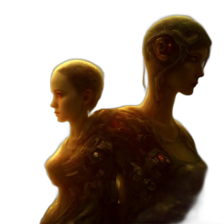 robot, face, concept art, 3d render, cyberpunk, fantasy art, outer space, forest transparent PNG cut-out