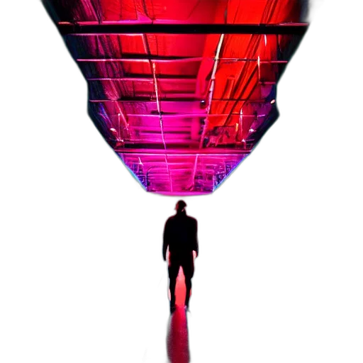 umbrella, staff, jacket, robot, cyberpunk, concept art, 3d render, vaporwave transparent PNG cut-out