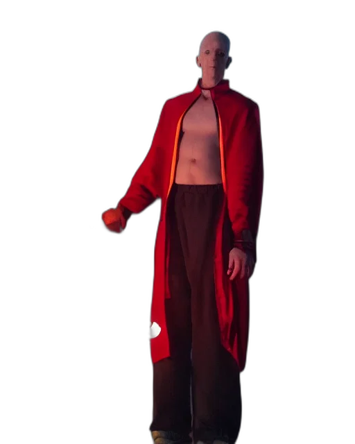jacket, staff, dress, umbrella, concept art, 3d render, red, squidward transparent PNG cut-out