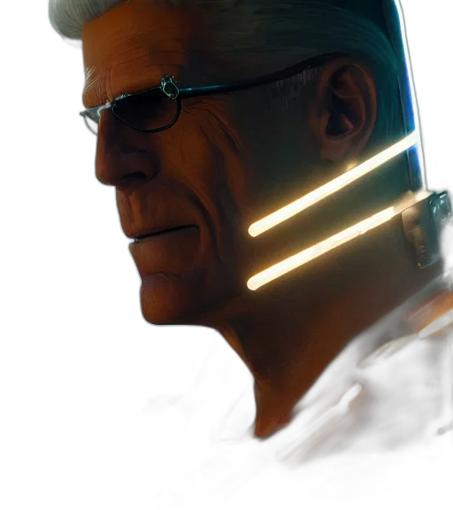 face, robot, mask, staff, cyberpunk, comic book art, concept art, photorealistic transparent PNG cut-out