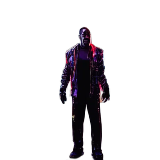 jacket, robot, creature, staff, 3d render, cyberpunk, concept art, vaporwave transparent PNG cut-out