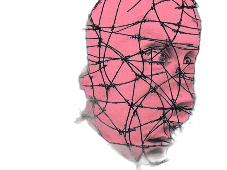 mask, face, hat, robot, cyberpunk, 3d render, vaporwave, photorealistic transparent PNG cut-out