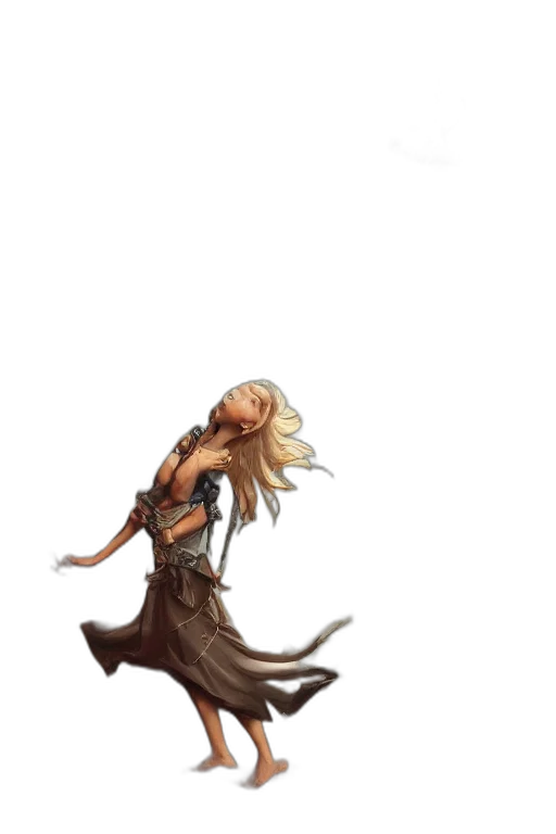 dress, staff, dragon, hair transparent PNG cut-out