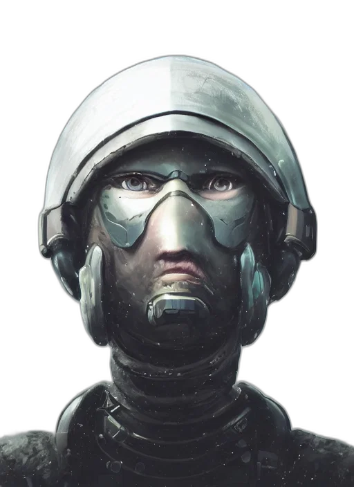 robot, mask, face, weapon, concept art, cyberpunk, 3d render, photorealistic transparent PNG cut-out