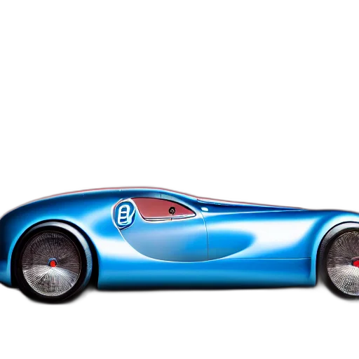 car, concept art, 3d render, photorealistic, cartoon, blue, bugatti, type transparent PNG cut-out