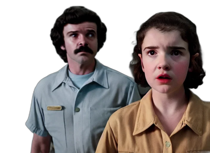 fire, film, still, jim, hopper, nancy, wheeler, stranger transparent PNG cut-out