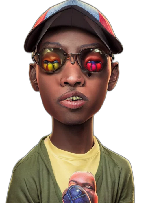face, hat, jacket, mask, cartoon, concept art, photorealistic, 3d render transparent PNG cut-out