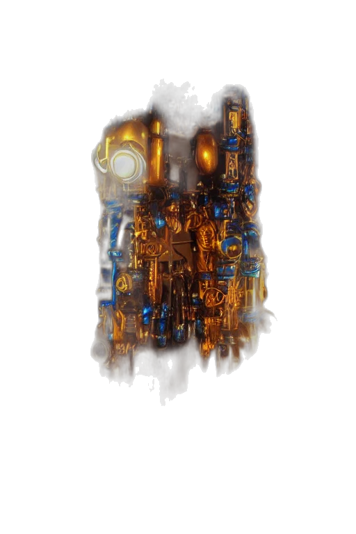 robot, mask, bottle, dress, concept art, fantasy art, cyberpunk, watercolor transparent PNG cut-out