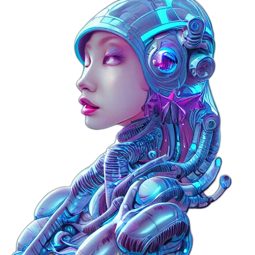 robot, face, creature, cyberpunk, concept art, fantasy art, vaporwave, neon lights transparent PNG cut-out
