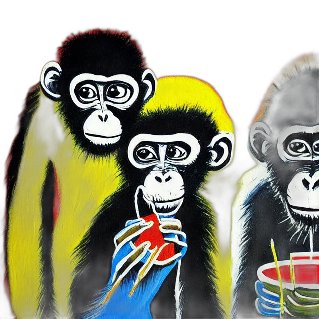 beautiful, painting, monkeys, eat, bananas, tree, jean, michel transparent PNG cut-out