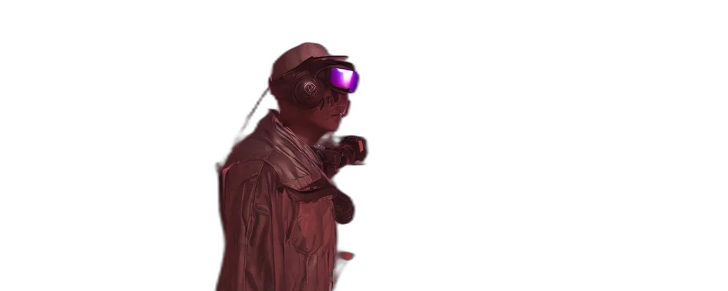 robot, staff, mask, hat, cyberpunk, concept art, vaporwave, 3d render transparent PNG cut-out