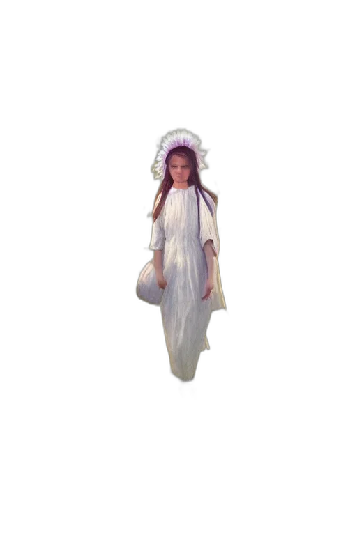 dress, creature, staff, hair, 3d render, vaporwave, concept art, photorealistic transparent PNG cut-out