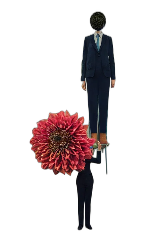 flower, staff, umbrella, jacket, 3d render, concept art, vaporwave, photorealistic transparent PNG cut-out