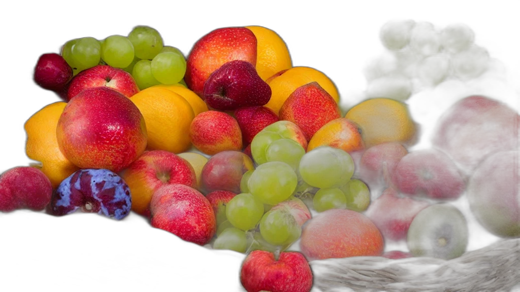 food, photorealistic, 3d render, colorful, pastel, basket, fruites, aperture transparent PNG cut-out