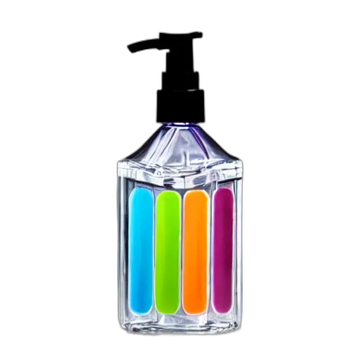 bottle, hair, 3d render, photorealistic, neon lights, neon, colorful, hand transparent PNG cut-out