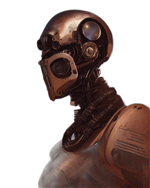 robot, mask, face, creature, concept art, cyberpunk, comic book art, photorealistic transparent PNG cut-out