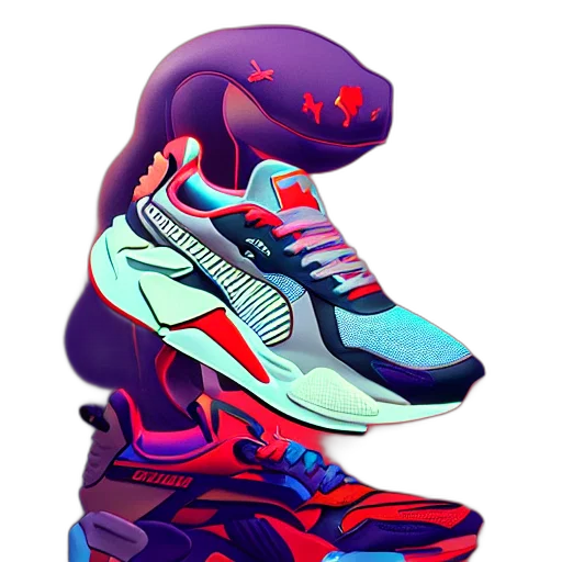 shoes, 3d render, vaporwave, concept art, photorealistic, neon lights, neon, colorful transparent PNG cut-out