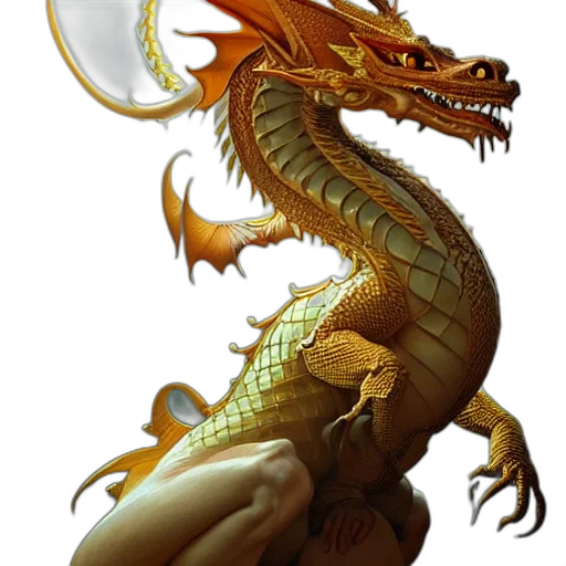 dragon, fantasy art, concept art, photorealistic, pixel art, golden, beautiful, eastern transparent PNG cut-out