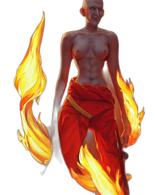 fantasy art, concept art, pixel art, comic book art, fire, red, golden, squidward transparent PNG cut-out