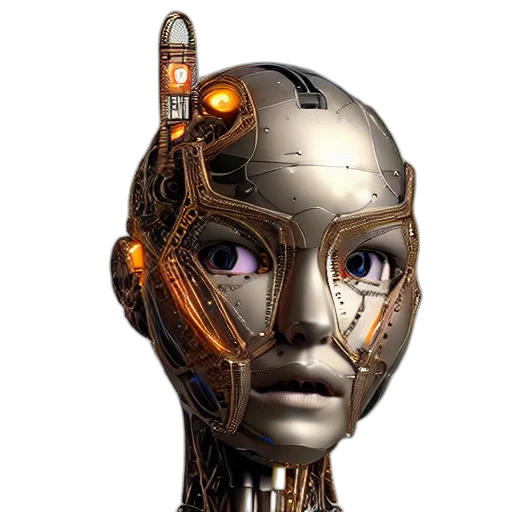 robot, face, mask, jewelry, cyberpunk, concept art, 3d render, photorealistic transparent PNG cut-out