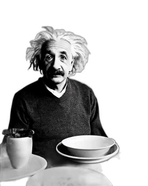 portrait, albert, einstein, sitting transparent PNG cut-out