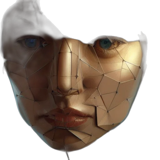 mask, face, robot, jewelry, 3d render, photorealistic, concept art, fantasy art transparent PNG cut-out
