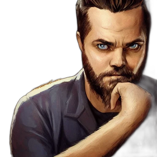face, comic book art, photorealistic, cartoon, concept art, beautiful, portrait, man transparent PNG cut-out