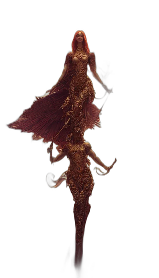 dress, staff, hair, creature, concept art, 3d render, fantasy art, photorealistic transparent PNG cut-out