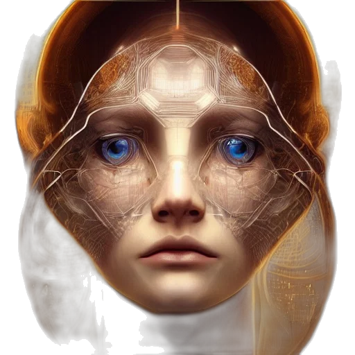face, mask, robot, crown, concept art, fantasy art, photorealistic, oil painting transparent PNG cut-out