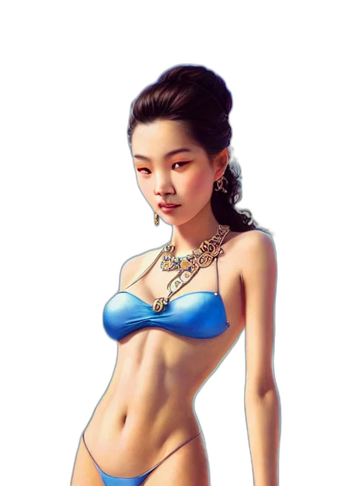 jewelry, dress, photorealistic, fantasy art, concept art, oil painting, beach, blue transparent PNG cut-out