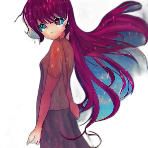 dress, creature, hair, staff transparent PNG cut-out