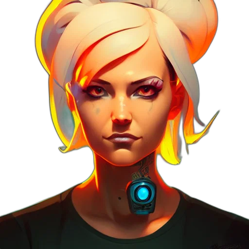 staff, face, hair, concept art, cyberpunk, fantasy art, comic book art, neon lights transparent PNG cut-out