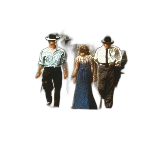 dress, hat, pixel art, concept art, city street, fog, film, still transparent PNG cut-out