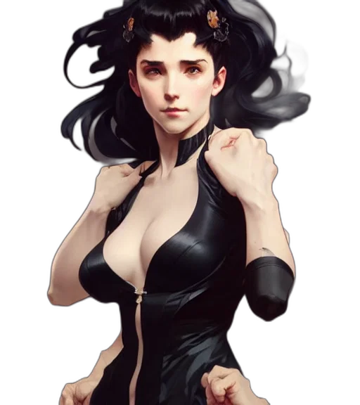 dress, concept art, fantasy art, comic book art, cyberpunk, dark, monochrome, full transparent PNG cut-out