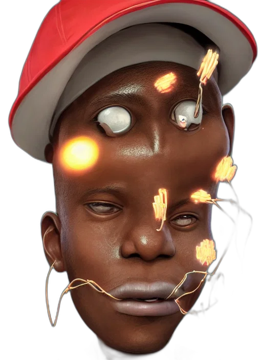 face, mask, hat, robot, concept art, 3d render, photorealistic, cyberpunk transparent PNG cut-out