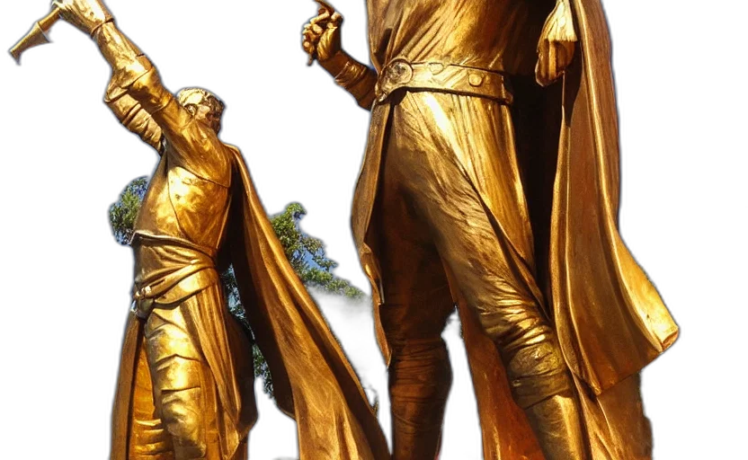 golden, large, brass, statue, wizard, guarding, entrance, port transparent PNG cut-out