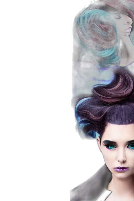 hair, concept art, photorealistic, fantasy art, 3d render, outer space, blue, pastel transparent PNG cut-out