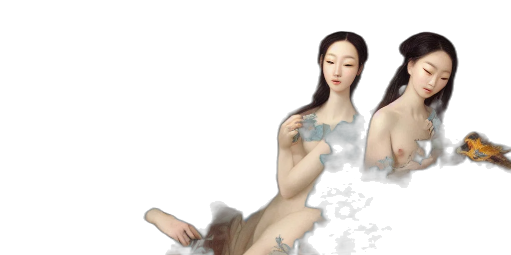 dress, photorealistic, fantasy art, oil painting, concept art, fog, underwater, forest transparent PNG cut-out
