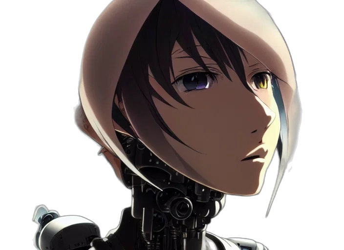robot, face, weapon, mask, cyberpunk, anime, concept art, 3d render transparent PNG cut-out