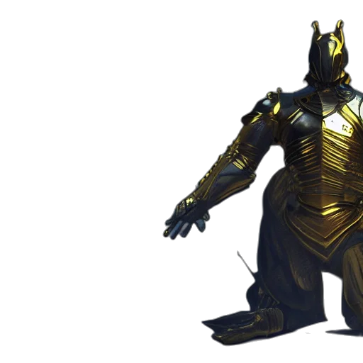 concept art, fantasy art, 3d render, comic book art, golden, dark, portrait, knight transparent PNG cut-out