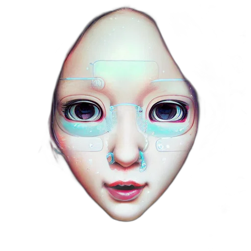 mask, face, robot, creature, vaporwave, 3d render, photorealistic, cyberpunk transparent PNG cut-out