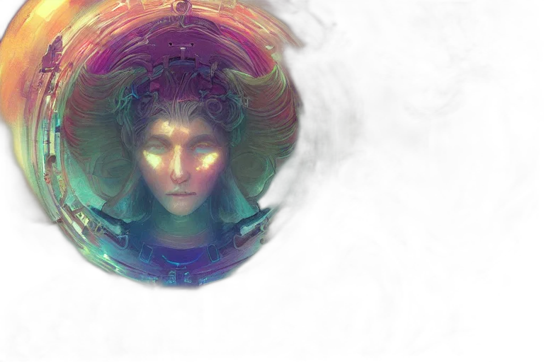 face, fantasy art, concept art, 3d render, photorealistic, outer space, colorful, neon transparent PNG cut-out