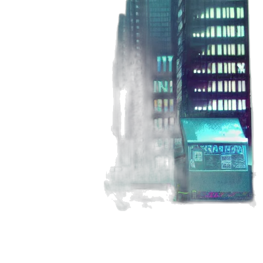 building, robot, umbrella, weapon, concept art, 3d render, pixel art, cyberpunk transparent PNG cut-out