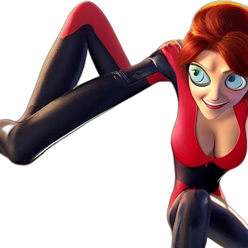 concept art, comic book art, 3d render, cartoon, scarlett, johansson, elastigirl, live transparent PNG cut-out